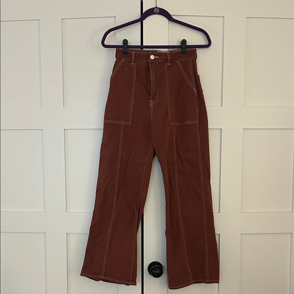 ROLLA'S High Rise Loose Straight Brown Pants with White Stitching